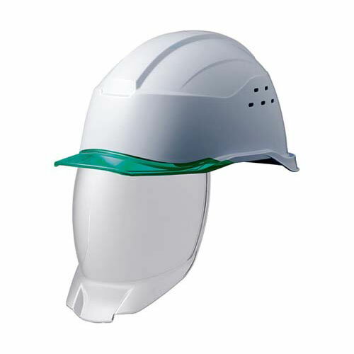 PC製ヘルメット (クリアバイザー・フルフェイスシールド面付・通気孔・KP付) 侍II ホワイト／グリーン SC-21PCLVSRA3-KP-W／GN