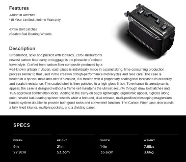 Zero Halliburton Carbon Fiber Frameless Carry-On ゼロ・ハリバートン カーボンファイバー フレームレス キャリーオン