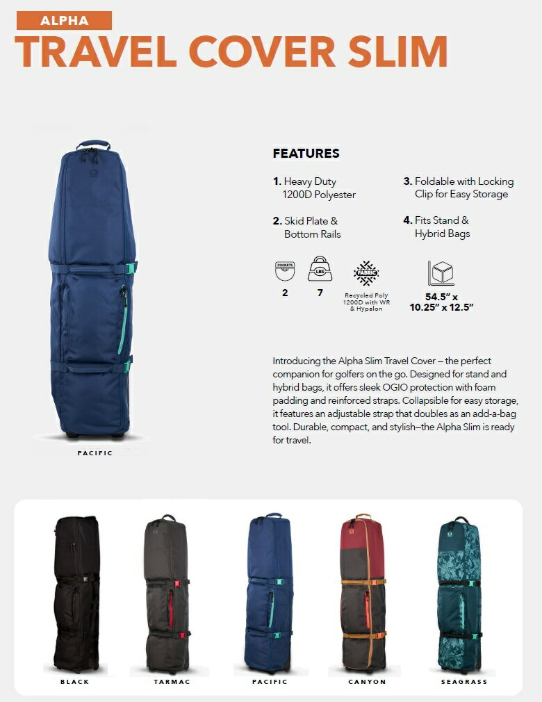 OGIO 2026 Alpha Slim Golf Travel Cover オジオ 2026 アルファ スリム ゴルフ ト...