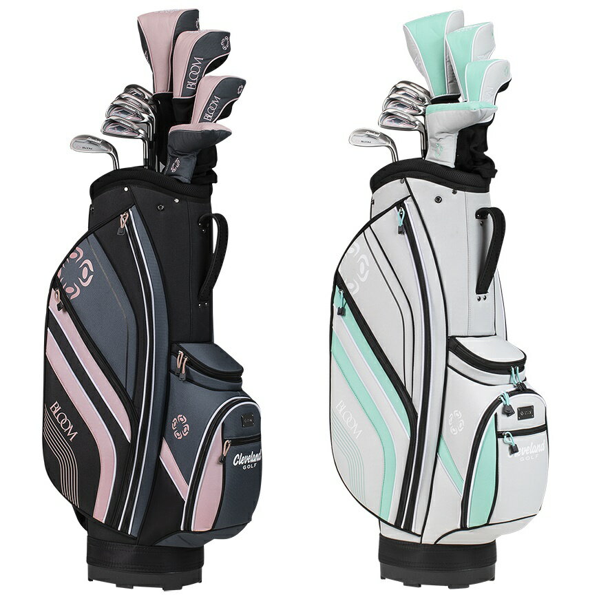 Cleveland Women's Bloom Complete Set！ ：スペック： セット内容：1W,5W,5H,7I,8I,9I,PW,SW，Putter(9本セット）フレックス：Ladies Flex (カーボンシャフト)ヘッドカバー(1W,5W,5H,P) カートバッグ (レインフード付(Black)) USモデル