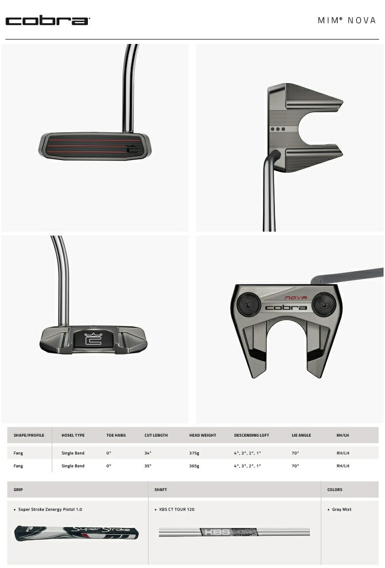 プロラインGolfの【レフティモデル】Cobra Golf 2026 MIM Nova Putter コブラゴルフ MIM ノヴァ パター｜アングル2