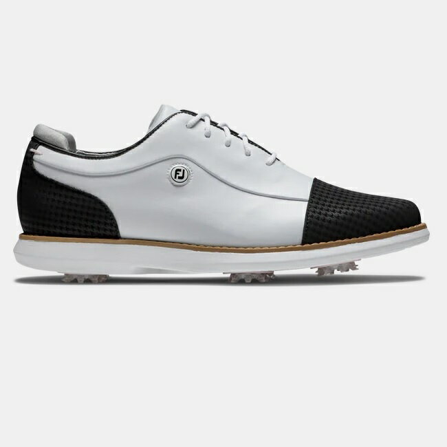 FootJoy Traditions Cap Toe Women's Golf Shoes カラー：White / Black サイズ(USサイズ):5.0(22.0cm) 5.5(22.5cm) 6.0(23.0cm) 6.5(23.5cm) 7.0(24.0cm) 7.5(24.5cm) 8.0(25.0cm) 8.5(25.5cm) 9.0(26.0cm) 幅:M(Medium) USモデル ※輸入品のため外箱にダメージがある場合がございます 【メーカー在庫について】 メーカーの在庫は常に変動しています、サイズ、靴幅によってはメーカーの在庫がなくなっている場合がございますので、ご心配な方はご注文前にお問い合わせください ※海外取寄せ商品の納期は納品までに時間がかかります(商品ページ参照)