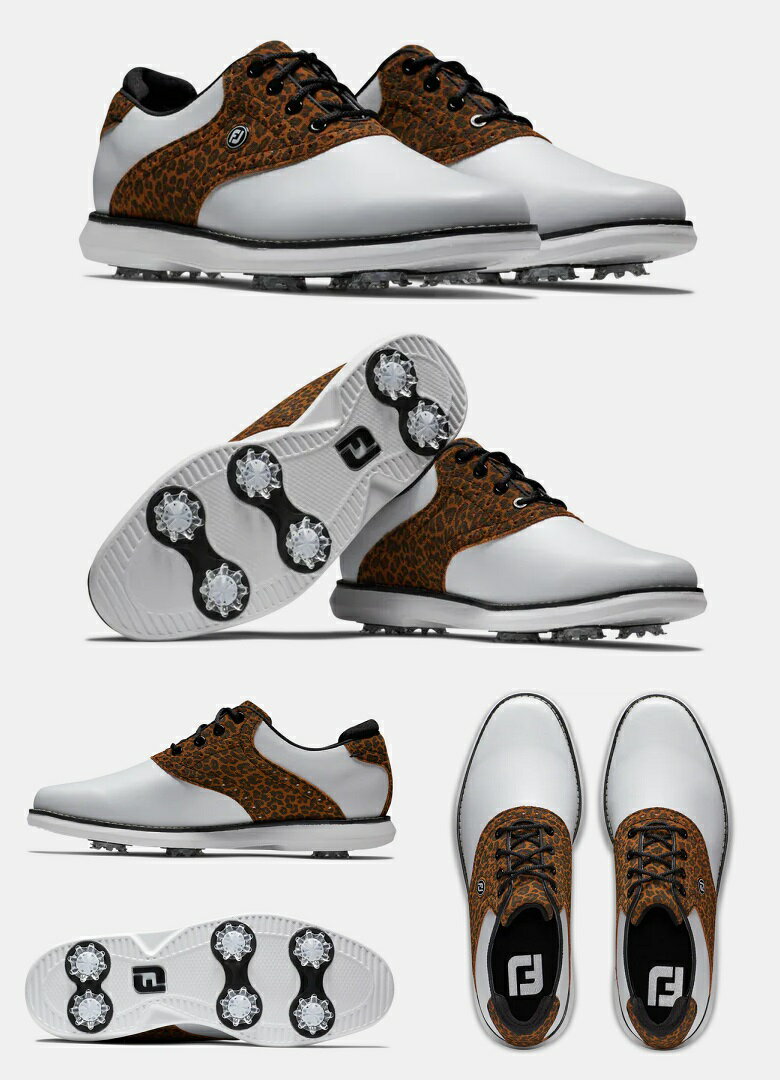 FootJoy Traditions Saddle Womens Golf Shoes - White / Tan Leopard Print フットジョイ トラディションズ サドル レディース ゴルフ シューズ 97923