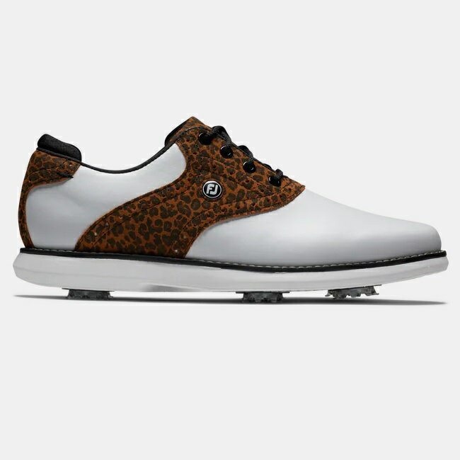 FootJoy Traditions Saddle Womens Golf Shoes - White / Tan Leopard Print フットジョイ トラディシ...