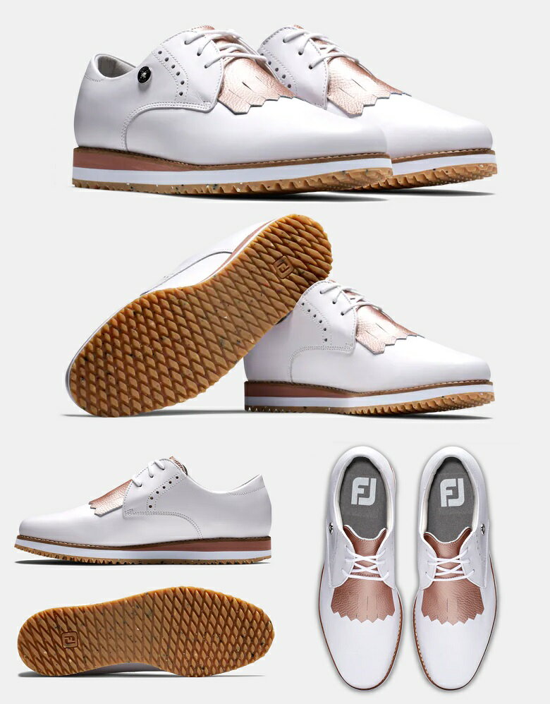 FootJoy Sport Retro - Kiltie Women Golf Shoes - White / Rose フットジョイ スポーツ レトロ キルティ レディス ゴルフ シューズ