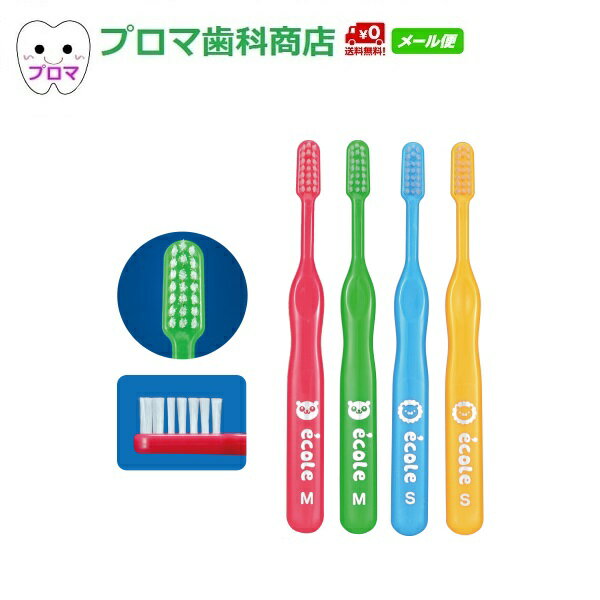 1000円ポッキリ 送料無料(メール便）リセラ エコル 幼児〜小学生用歯ブラシ 12本セット サイズ：S(やわらかめ）4色ア…