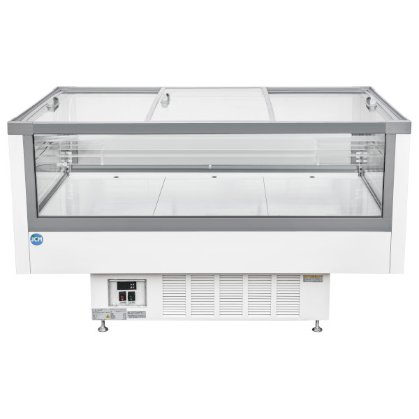 JCM アイランド平型冷蔵ショーケースガラススライド扉付 LED照明 JCMS-207AD 207L -5℃～20℃ (スライド扉使用時)【西濃運輸支店止め引取】