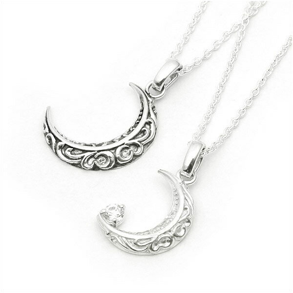 ペアネックレス シルバー925 キュービックジルコニア アラベスク ムーン モチーフ 2個セット ペンダント/oru brangkat/ペア割引/SV925/プ...