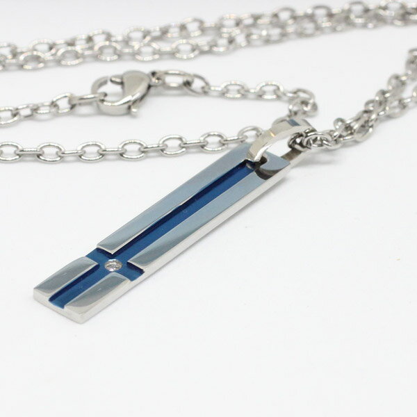 ステンレス スチール プレート ペンダント クロス & キュービックジルコニア 45cm 楽ギフ_包装