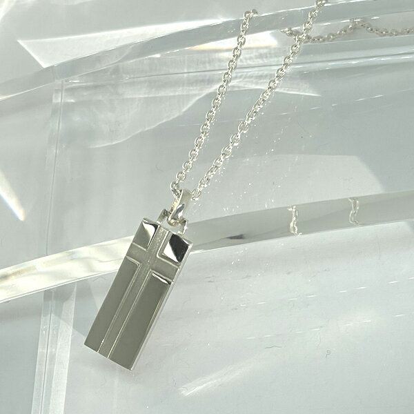 シルバー925 プレートにクロスの彫りのシンプルペンダント40cm レディースサイズ /楽ギフ_包装