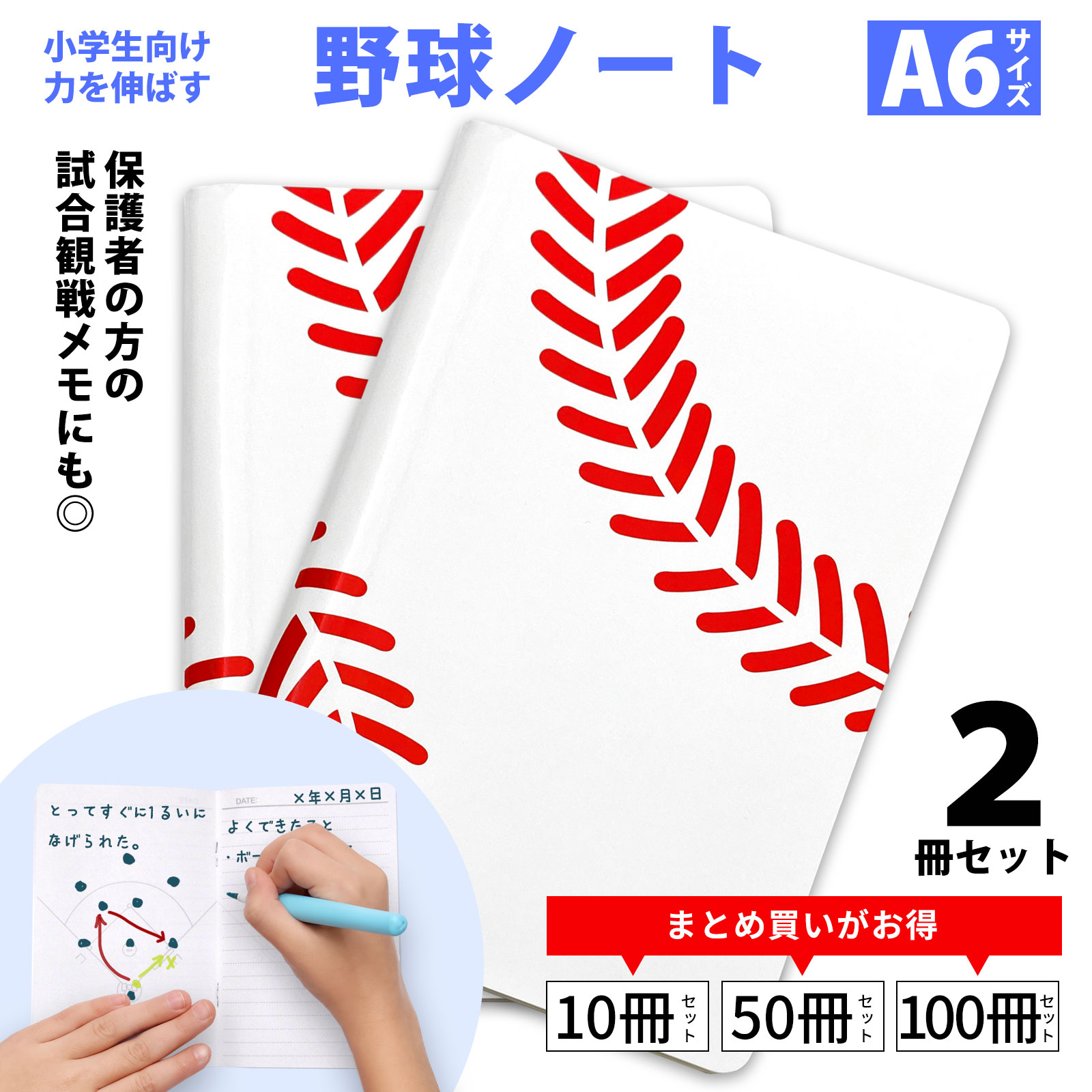 野球ノート A6 ポケットサイズ 2冊セット 低学年〜 日本製 野球 ノート 作戦ノート 練習ノート 戦術ノート 卒団 卒団記念品 卒団グッズ 少年野球 低学年...