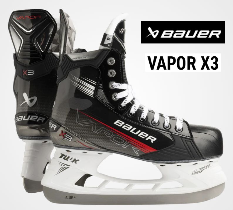 ☆BAUER　VAPOR X3 2023モデル。 ■サイズ7.0-8.5(0.5刻み）、靴幅:EE ■オーブン対応 ■エッジ：TUUK LIGHT SPEED EDGE HOLDER　LS＋ RUNNER ■メーカー保証書付き（6ヶ月） ■研磨加工無料（※初回のみ：研磨後の返品・交換不可） -------------------------------------------------- -------------------------------------------------- ※注：[配送不可地域]沖縄県への配送はお受けできません。