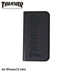 【21日20時からポイントUP!お買い物マラソン あす楽発送】THRASHER HOME TOWN Logo PU Leather Book Type Case BLK/BLK【iPhone 12 mini対応】スラッシャー iPhoneケース 手帳型ケース ブラック 4589676562402