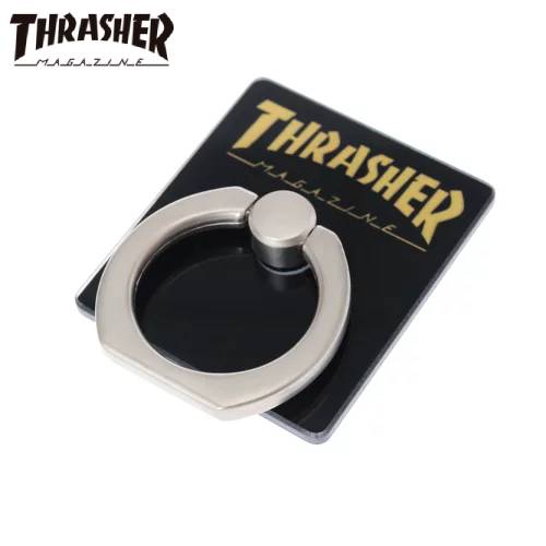 【あす楽、土日、祝日発送】【送料無料】THRASHER スラッシャー HOME TOWN Logo Smart Phone Ring BLK/GLD バンカーリング スマホリング 落下防止(2.0)