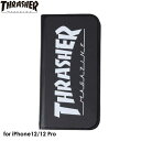 【9日20時からポイントUP!お買い物マラソン あす楽発送】THRASHER HOME TOWN Logo PU Leather Book Type Case BLK/WHT【iPhone 12/iPhone12 Pro 対応】スラッシャー iPhoneケース 手帳型ケース 4589676562419