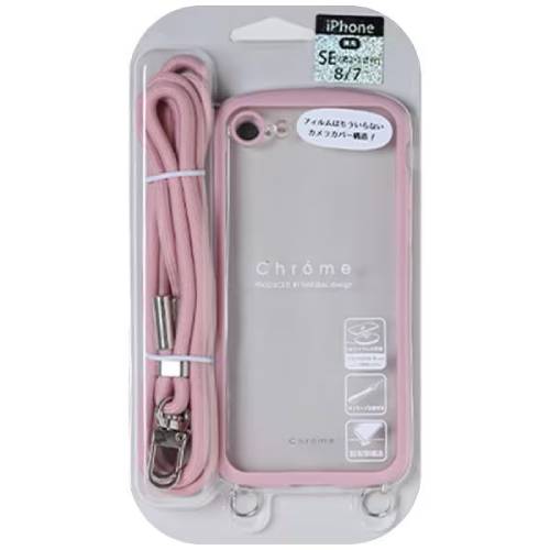 NATURAL design iPhoneSE(第2、第3世代)/8/7専用背面型ケース Chrome-CLEAR ショルダーストラップセット Pink Gray 4573491418723