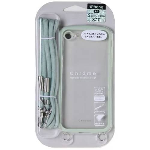 NATURAL design iPhoneSE(第2、第3世代)/8/7専用背面型ケース Chrome-CLEAR ショルダーストラップセット Pistachio 4573491418730