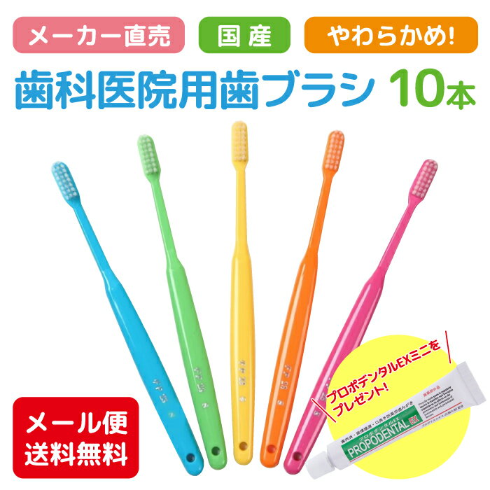 歯科医院専用 歯ブラシ 歯みがき ハミガキ 歯磨き やわらかめ 5色×2本 合計10本 メール便送料無料 おまけ付き