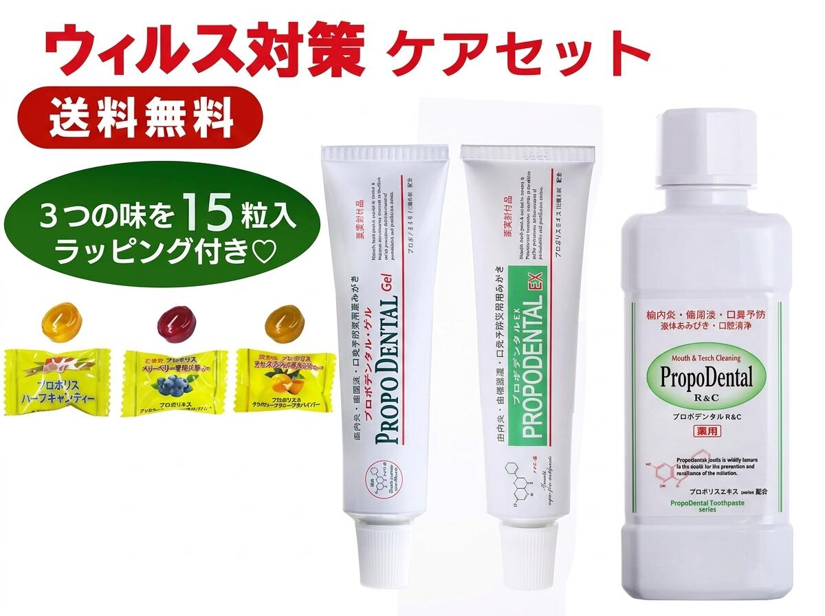 【送料無料】口腔ケア 感染 予防『ウィルス対策ケアセット』高濃度 プロポリス アンチエイジング 歯槽膿漏 歯磨き粉 殺菌 歯周病予防 口臭 歯肉炎 虫歯 歯磨き粉 歯周ケア 外出用 歯周病歯磨き