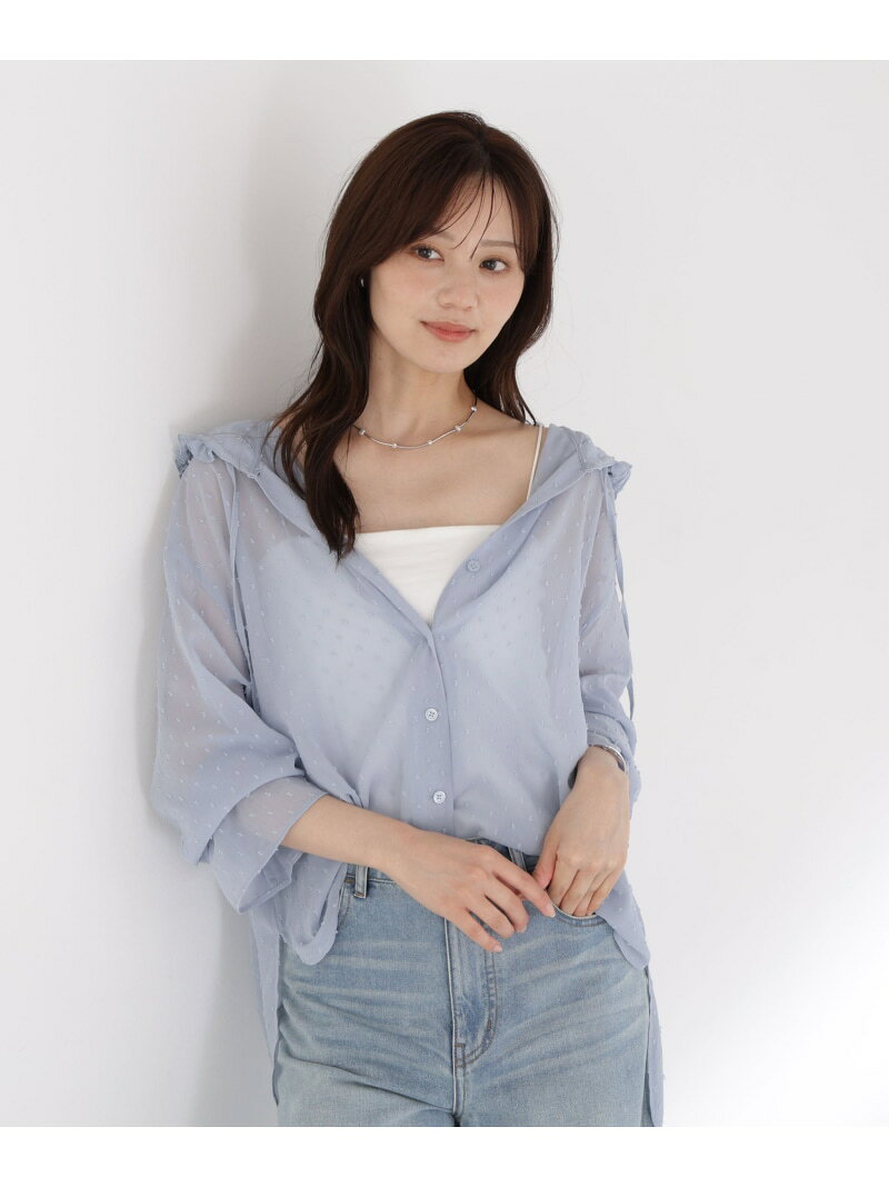 ＜a/mie＞カットジャガードフードシャツ PROPORTION BODY DRESSING プロポーションボディドレッシング トップス シャツ・ブラウス ホワイト ブラック ブルー*
