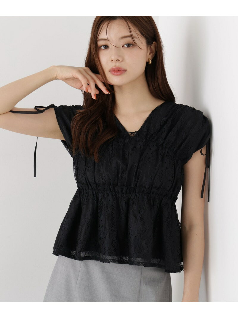 レースギャザーブラウス PROPORTION BODY DRESSING プロポーションボディドレッシング トップス シャツ・ブラウス ブラック ベージュ ピンク