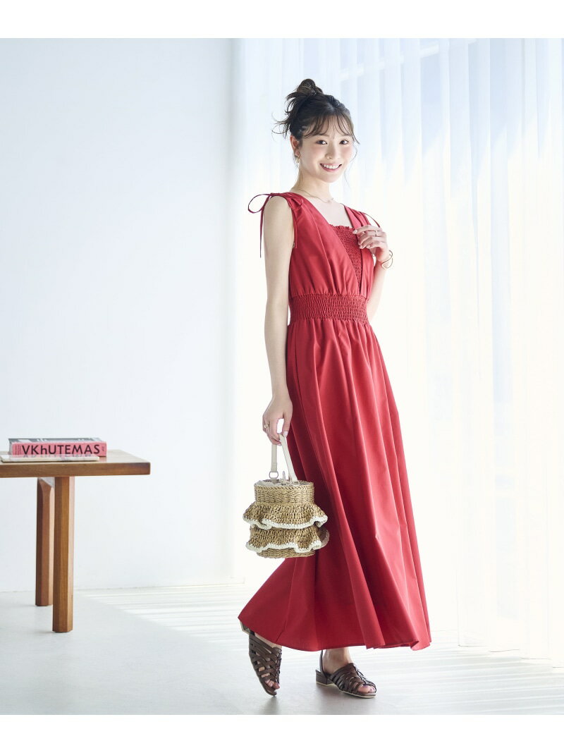 ＜中川紅葉さん着用＞ショルダーリボンギャザーワンピース PROPORTION BODY DRESSING プロポーションボディドレッシング ワンピース・ドレス ワンピース レッド ブラック