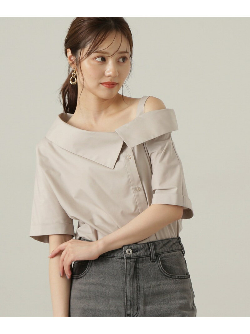 アシンメトリー5分袖シャツブラウス PROPORTION BODY DRESSING プロポーションボディドレッシング トップス シャツ・ブラウス グレー ベージュ レッド【送料無料】[Rakuten Fashion]のサムネイル