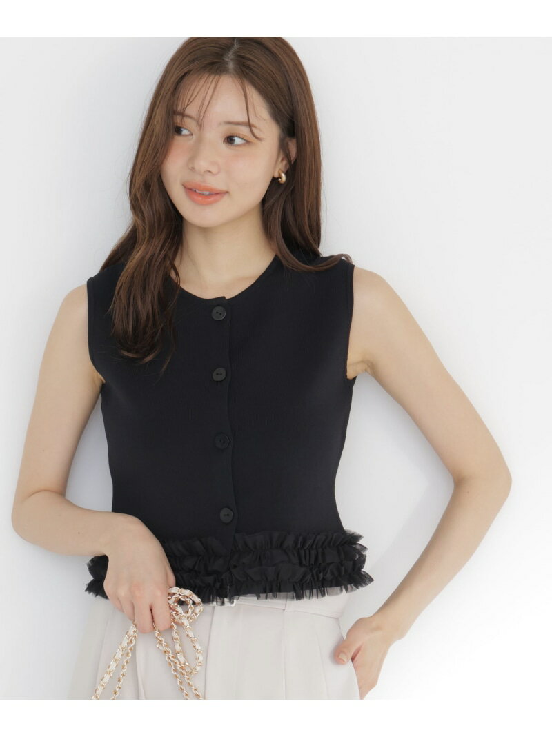＜a/mie＞ノースリーブフリルヘムニット PROPORTION BODY DRESSING プロポーションボディドレッシング トップス カーディガン ブラック ベージュ*