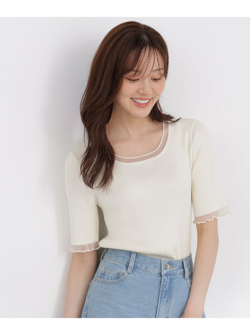 半袖部分シアーリブニット PROPORTION BODY DRESSING プロポーションボディドレッシング トップス ニット ブラウン ベージュ ブラック*