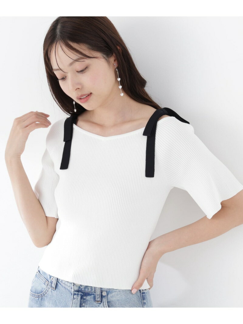 ＜ウォッシャブル/UV＞肩リボンオフショルニット 26SS PROPORTION BODY DRESSING プロポーションボディドレッシング トップス ニット ブルー ブラック