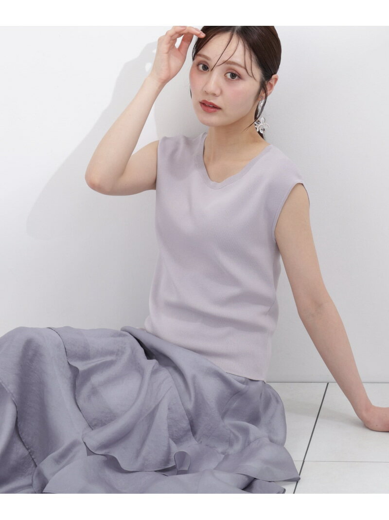 ＜ウォッシャブル/UVカット＞フレンチスリーブ総針ニット PROPORTION BODY DRESSING プロポーションボディドレッシング トップス ニット グレー ブラック ホワイト レッド ブルー