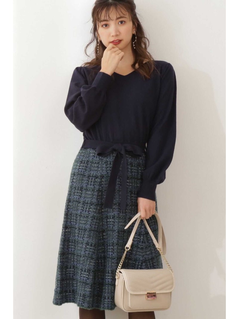 【SALE／50%OFF】ニットツイードドッキングワンピース PROPORTION BODY DRESSING プロポーションボディドレッシング ワンピース・ドレス その他のワンピース・ドレス グリーン ブラック ベージュ【RBA_E】【送料無料】[Rakuten Fashion]のサムネイル