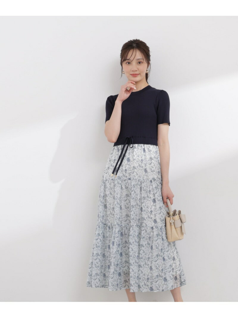 半袖花柄ドッキングニットワンピース 26SS PROPORTION BODY DRESSING プロポーションボディドレッシング ワンピース・ドレス ワンピース ホワイト ブラック