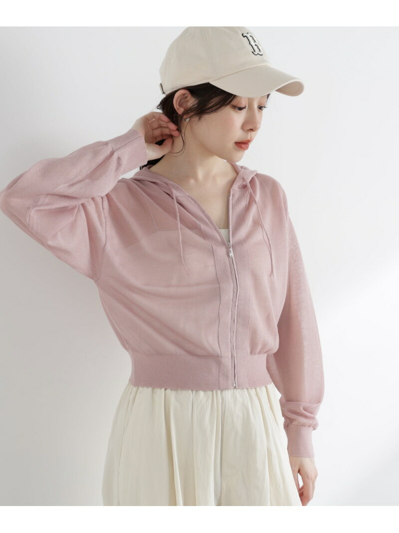 ＜a/mie＞シアーニットパーカー PROPORTION BODY DRESSING プロポーションボディドレッシング トップス ニット ネイビー ピンク イエロー ホワイト