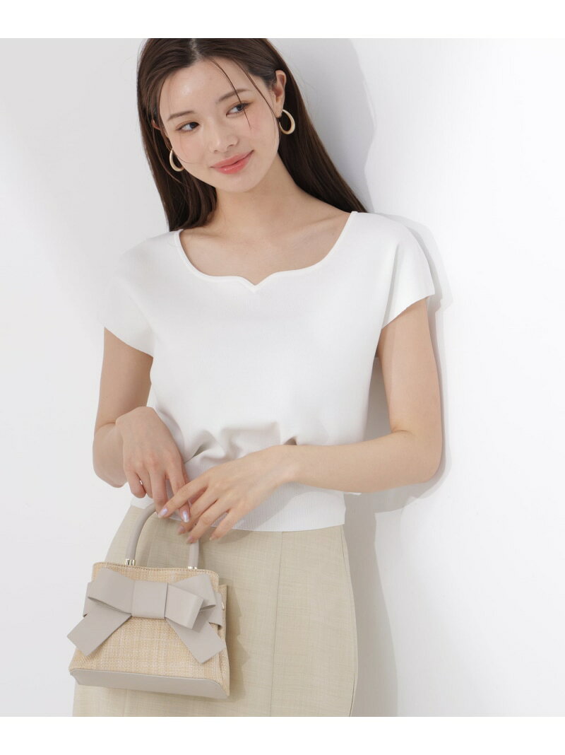 Rakuten - ＜ウォッシャブル/UVカット/接触冷感＞総針ハートカットフレンチスリーブニット PROPORTION BODY DRESSING プロポーションボディドレッシング トップス ニット ブラック グレー ホワイト レッド ブルー【先行予約】*【送料無料】[Rakuten Fashion]
