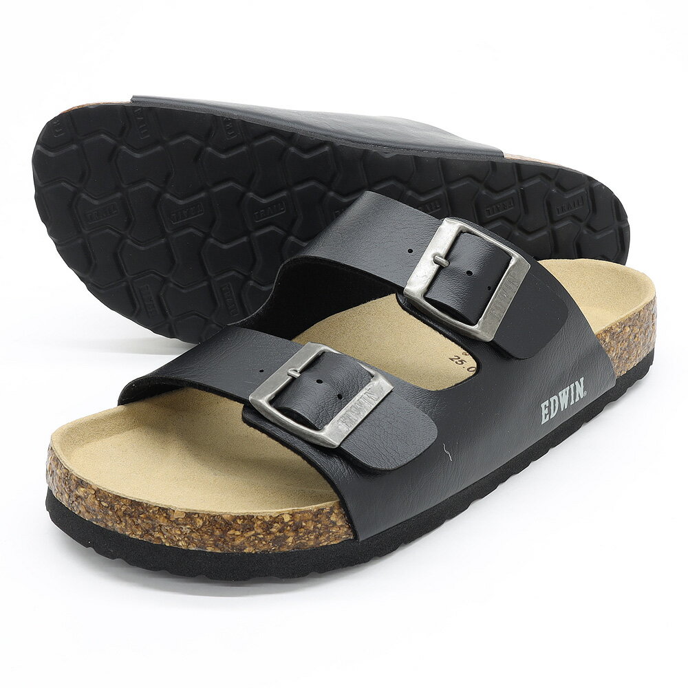 メンズ 2本ベルト サンダル EB-1001 ブラック コルク フットベッド EDWIN エドウィン EB1001 真夏対策アイテム 販売中
