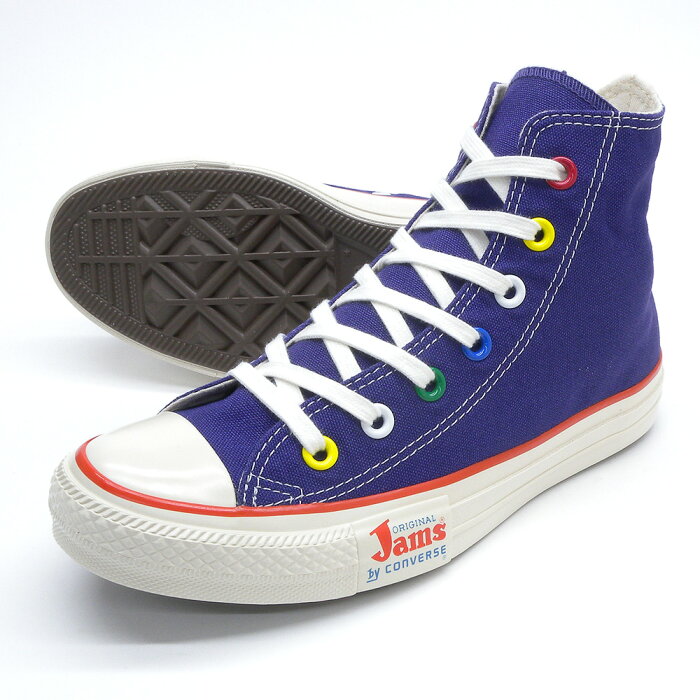 4.5(23.5cm) 【値引きクーポン配布中】 CONVERSE コンバース オールスター USオリジネイター オリジナルジャムズ ハイカット パープル ブルーとイエローの丸紐付き ALL STAR US Jams HI ORIGINAL Jams by CONVERSE オリジネーター 復刻 送料無料(沖縄県を除く) 販売中