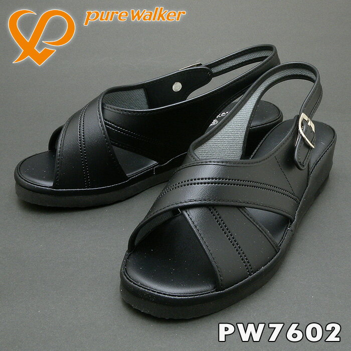purewalker ピュアウォーカー ナースシューズ PW7602 ブラック 靴幅:Eから2E BK 女性用 病院 看護 屋内 レディース