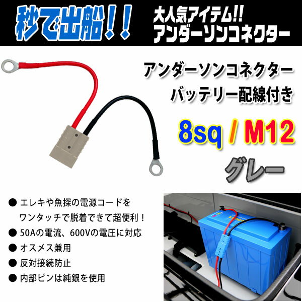 アンダーソンコネクター バッテリー配線付き 8sq／ M12 グレー 【メール便NG】【リチビー】