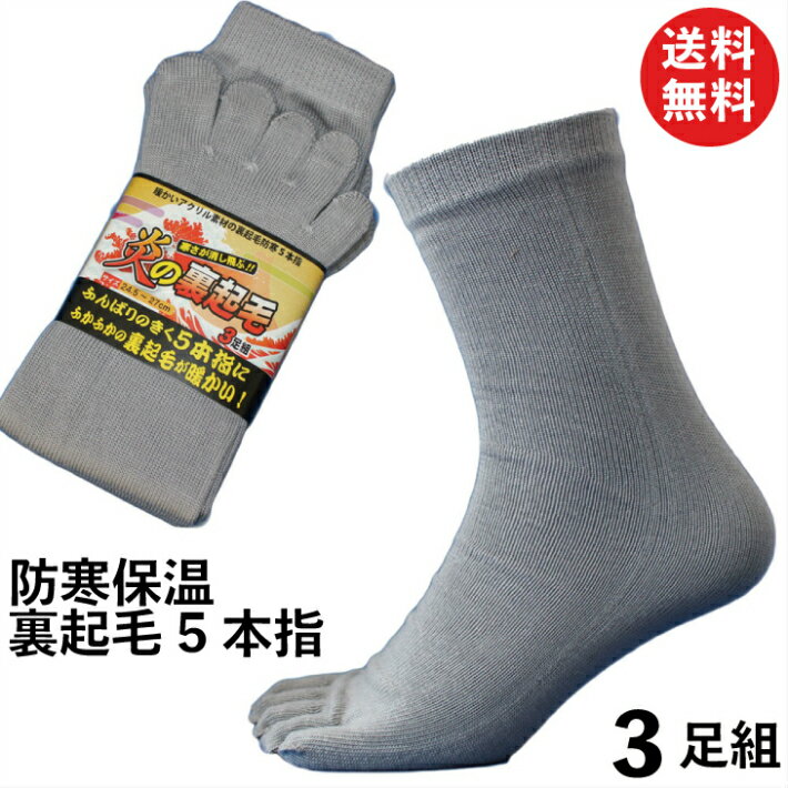 靴下 メンズ 防寒 5本指 軍足 3足組 あったか裏起毛+踏ん張りの効く 冬専用炎の裏起毛 ソックス グレー 24.5〜27cm 1998 | 冬用 厚手 保温 送料無料 五本指ソックス 作業用 安全靴 防寒靴下 作業用靴下 業務 まとめ買い セット