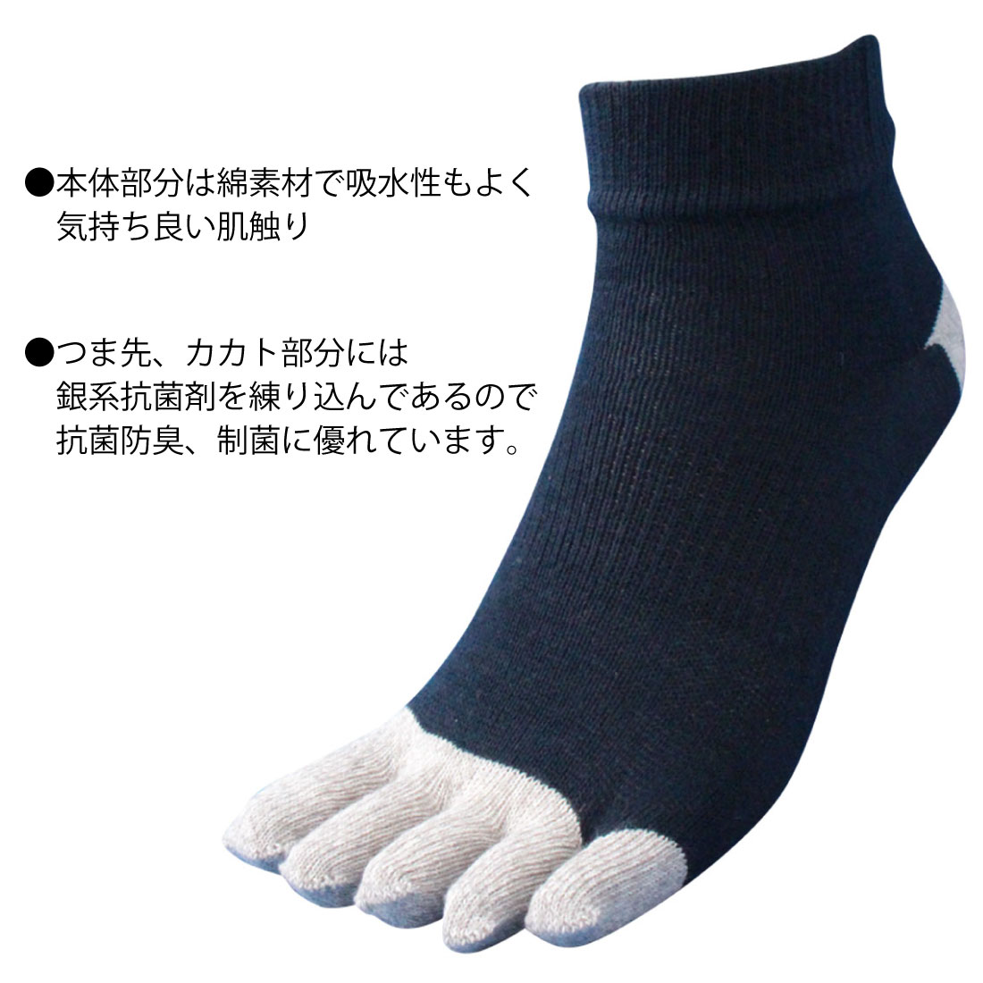 軍足『靴下接触冷感消臭効果抗菌5本指ミドル丈夏用3色組』