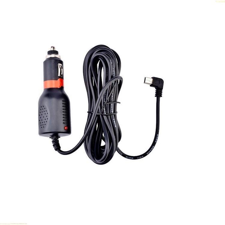 電源用シガーソケットケーブル 約3.5m 入力12V/24V両対応 5V/2A出力 ヒューズ内蔵 5ピン miniUSB(mini-B) L字型 カーナビ ドラレコ等に