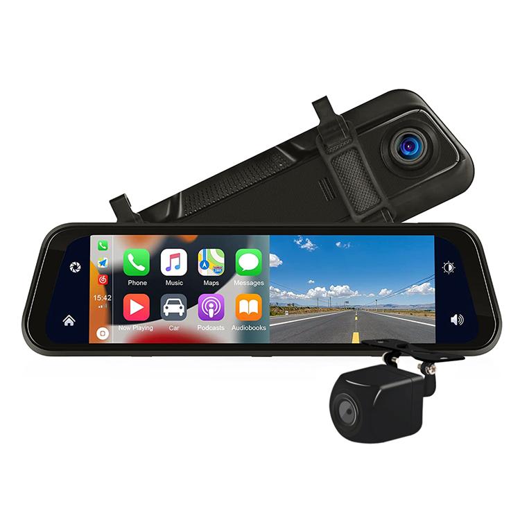 Rakuten - 9.66インチ ミラー型ドライブレコーダー 簡単タッチスクリーン操作 Apple CarPlay/Android Auto対応 バックカメラ付属 前後同時HD録画 1