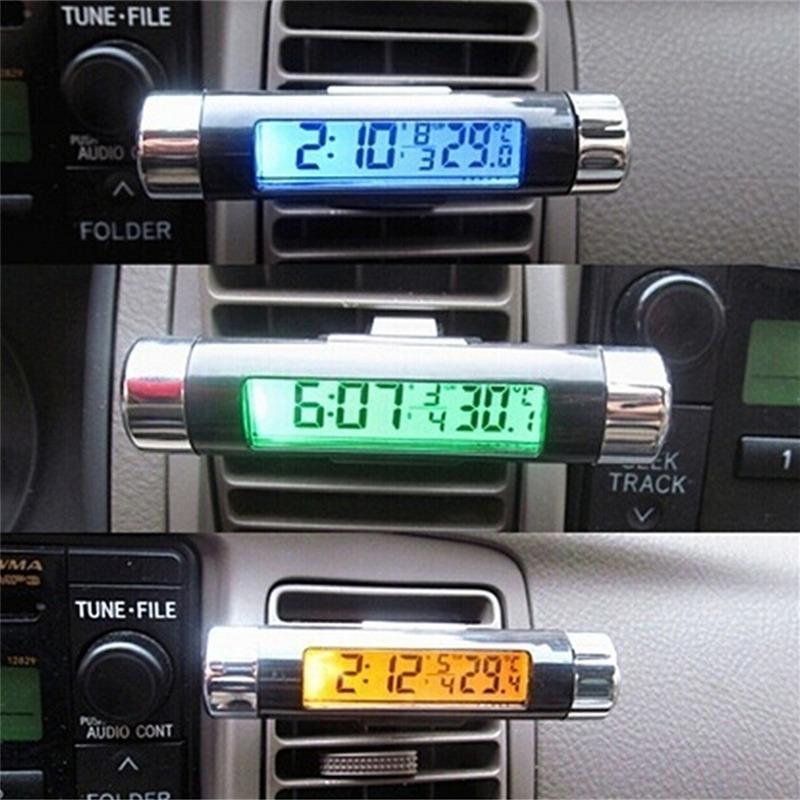 Rakuten - 噴射車のバックライト自動車用温度計時計カレンダークリップ 2 in1 車時計温度計 Lcd デジタル