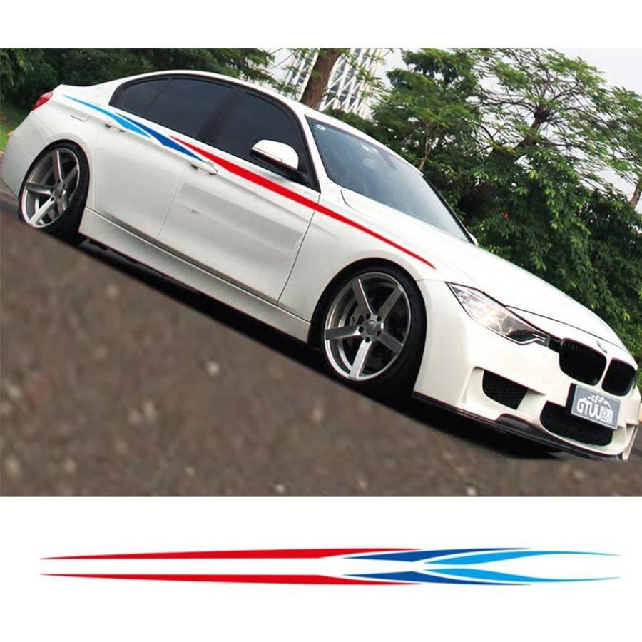 ステッカー 車 サイド ボディ 3色 Mカラー BMW デカール レーシング 青 水色 赤 黒 黄