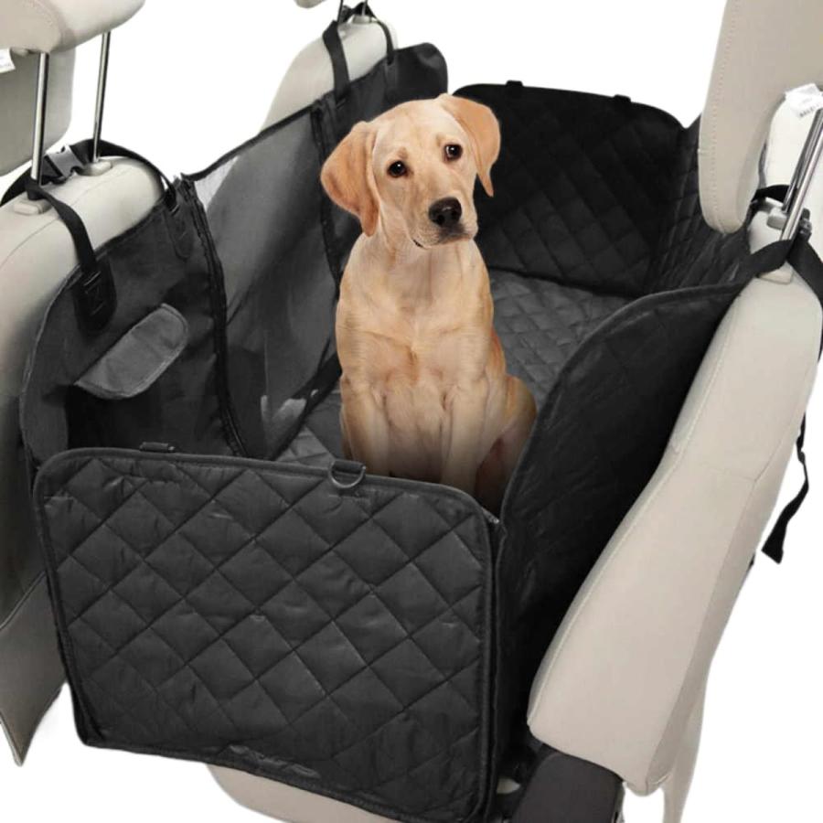 ペットドライブシート カーシート 犬用 猫用 可視メッシュ窓付き 安全ベルト付き 車用ペットシートカバー 後部座席用 防水 撥水 滑り止
