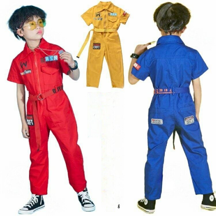 韓国 セットアップ ダンス衣装 半袖 オールインワン つなぎ服 ダンスウェア ミリタリー hiphop ジャズ K-POP キッズ ツナギ ダンス 衣装 カーゴパンツ 作業 子供 ヒップホップ