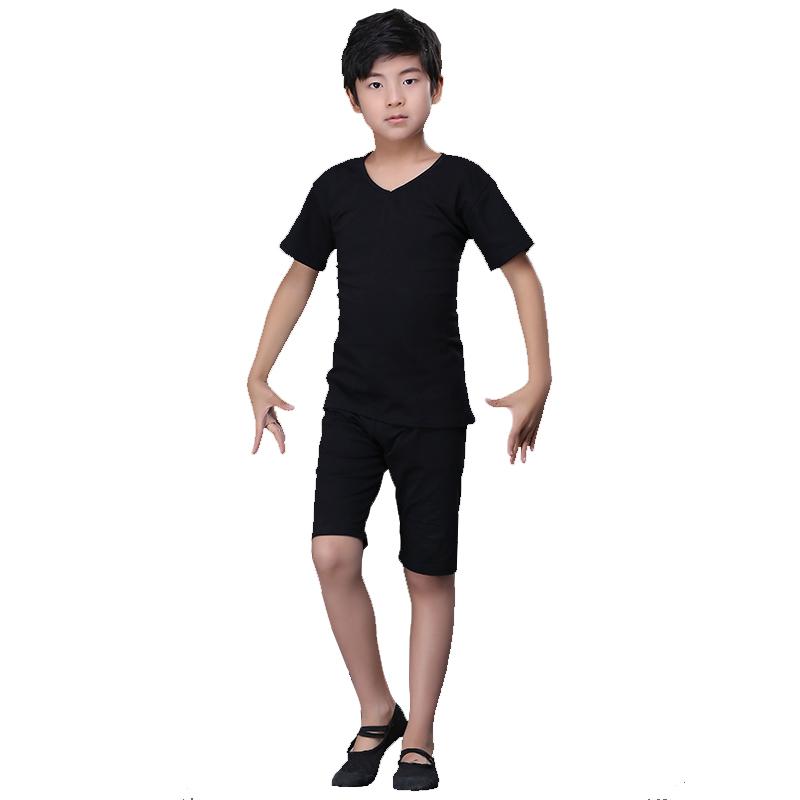 樂天商城 - ダンス 子供 男の子 春夏 半袖 シャツ Vネック ズボン ショートパンツ バレエ 練習着 体操服 柔らかい 快適 通気性 動きやすい シンプル おしゃれ 無地 白 青 黒