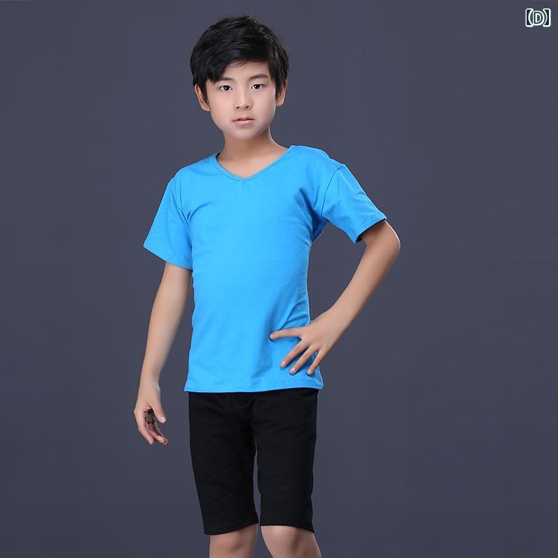 ダンス 子供 男の子 春夏 半袖 シャツ Vネック ズボン ショートパンツ バレエ 練習...