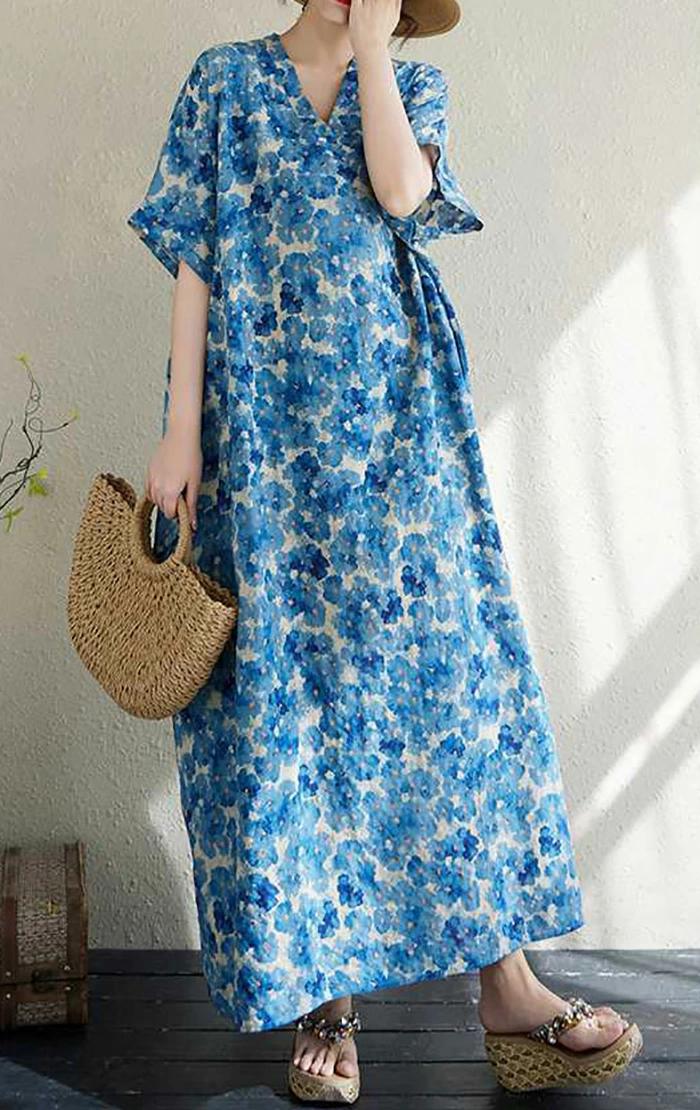 【楽天スーパーセール】ワンピース 花柄 ロングワンピース レディース ロングワンピ マキシワンピース 綿麻 半袖 夏 リネン 大きいサイズ 配色 総柄 きれいめ リゾートワンピース ゆったり ロング丈